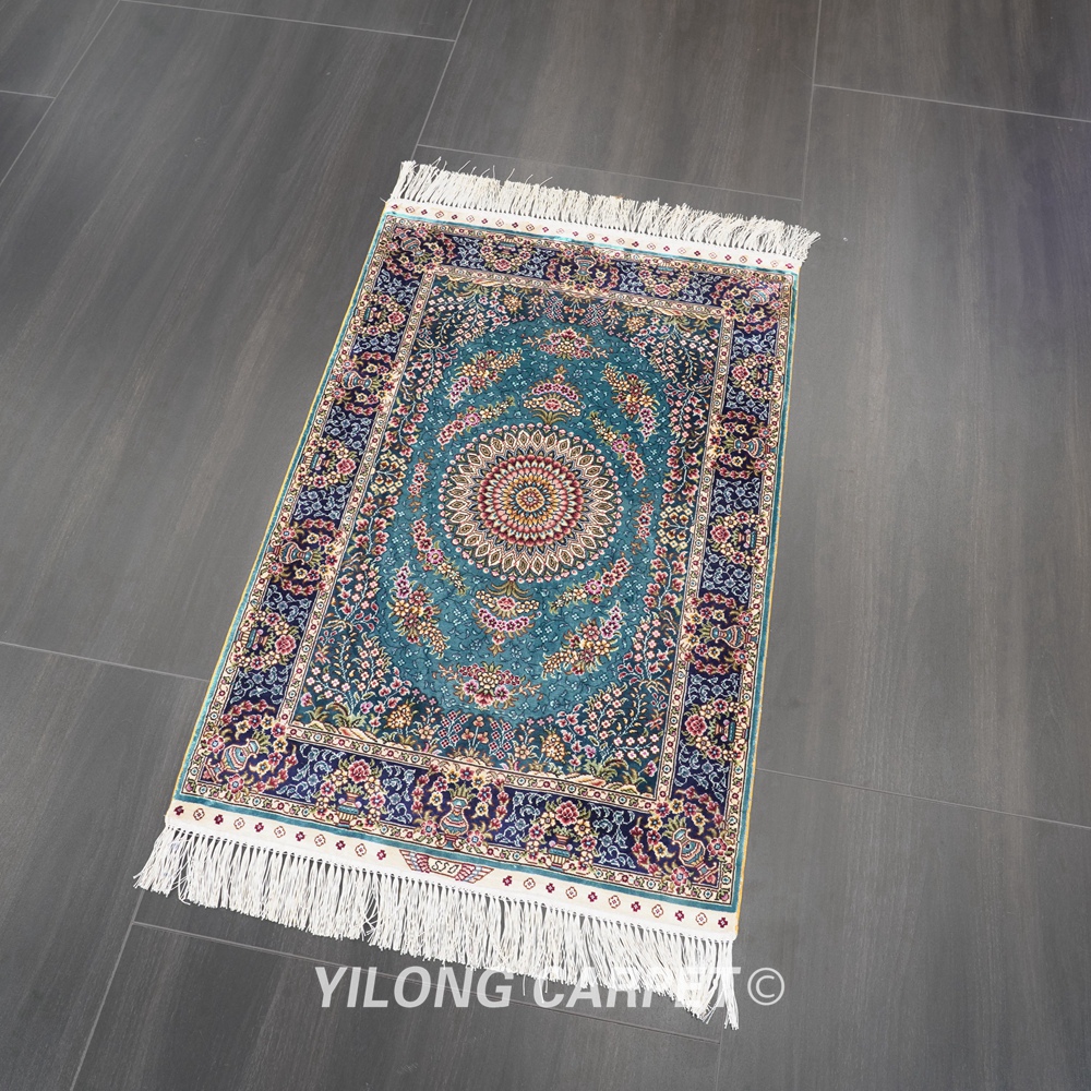 Handmade Rug Small Oriental Turkish Hand Knotted Silk Dark Blue Rug 2x3ft -  Yilong Carpet Factory