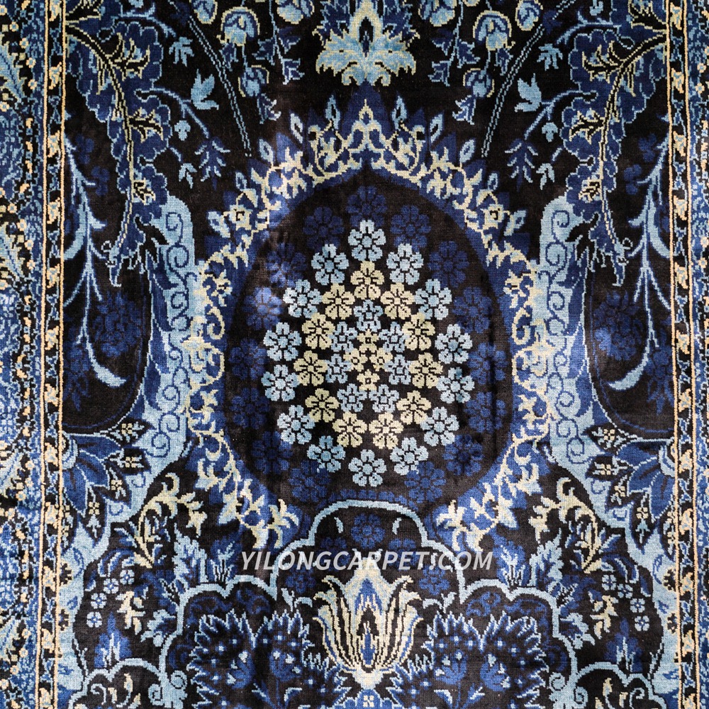 Handmade Rug Small Oriental Turkish Hand Knotted Silk Dark Blue Rug 2x3ft -  Yilong Carpet Factory
